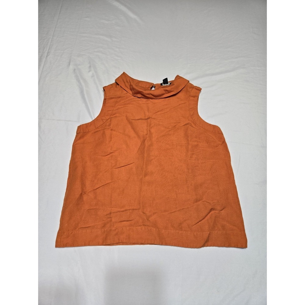 Ann‎ Taylor XS Petite Orange Linen Blend Sleeveless Shirt Collared